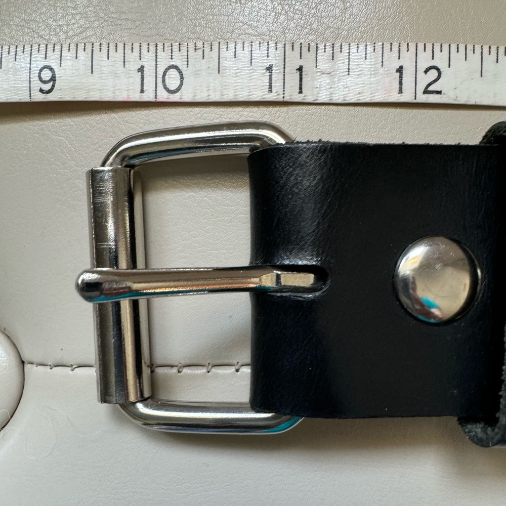 Heavy Duty Black Leather Unisex belt with Silver Buckle